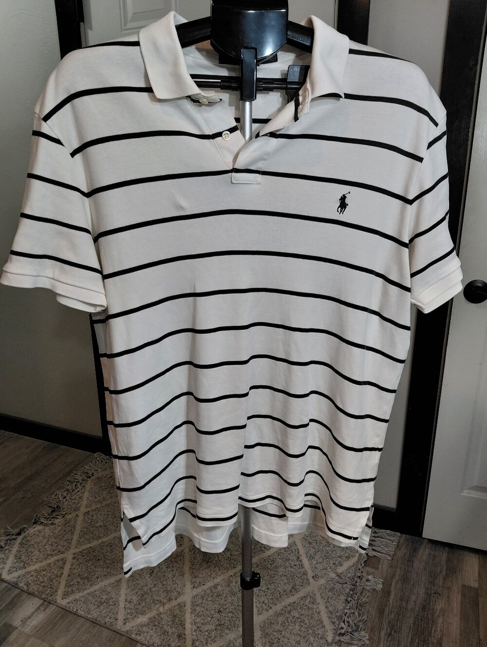Ralph Lauren Mens White & Black Stripe Polo Shirt SIZE XL